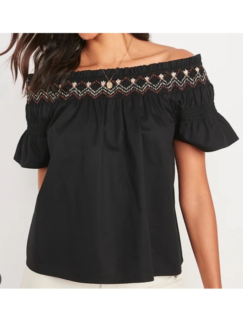 NWOT Old Navy Black Embroidered Smocked Off The Shoulder Peasant Blouse 3X